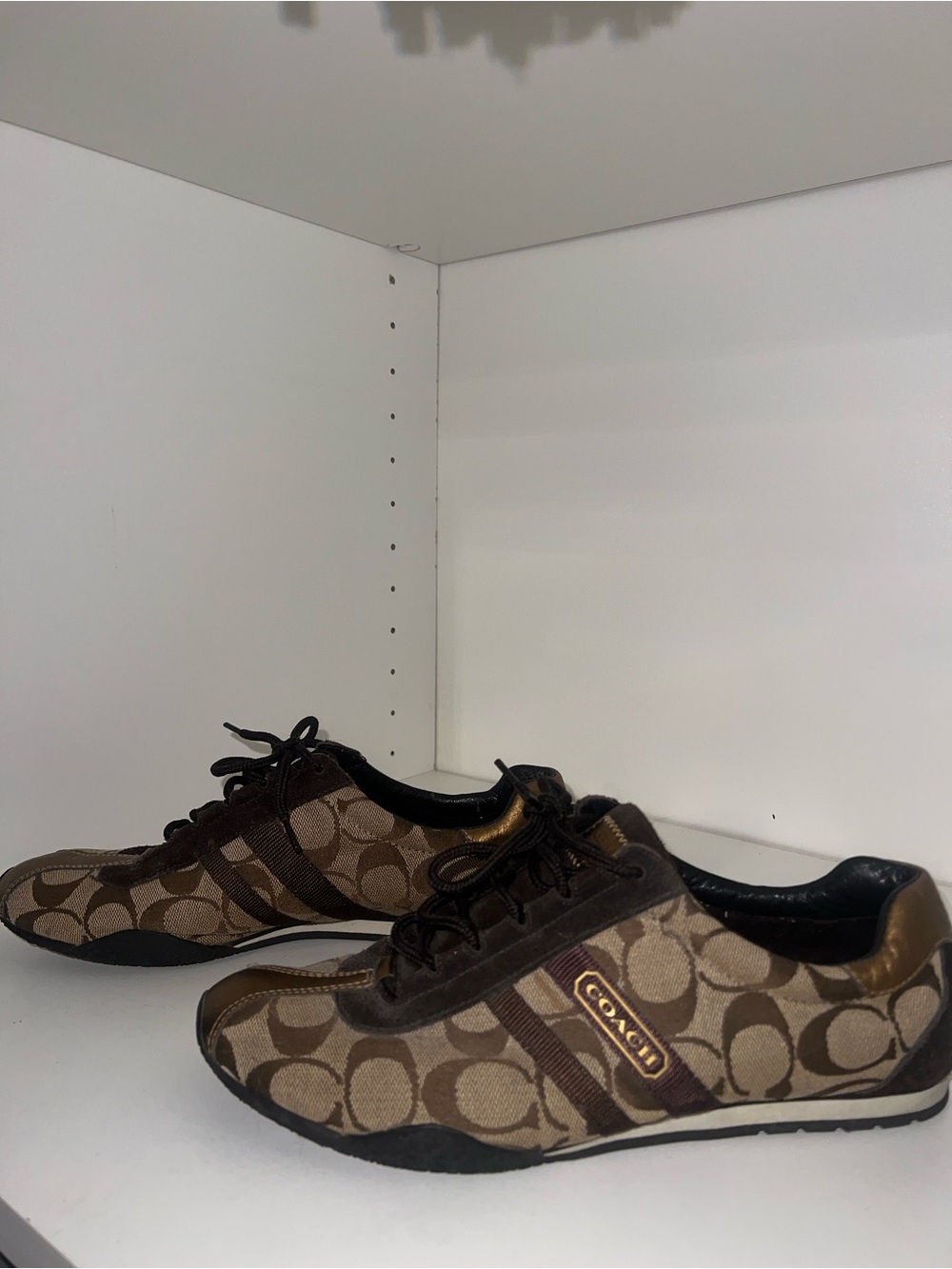 Coach Brown Signature Monogram Lace-Up Sneakers